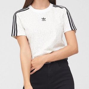 adidas Originals 'Leopard Luxe' cropped t-shirt in off white